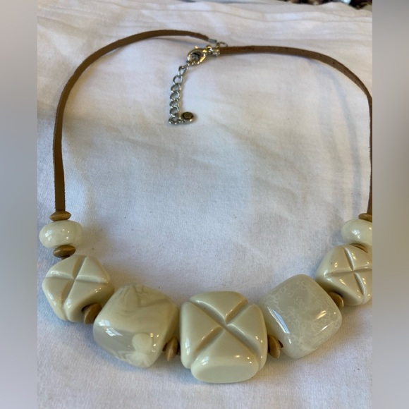 Jewelry - Carved Lucite Vintage Necklace Leather Cord Brown